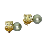 Princess Cut Lemon Citrinohrhänger mit Tahitiperle in 750er Gelbgold gefasst