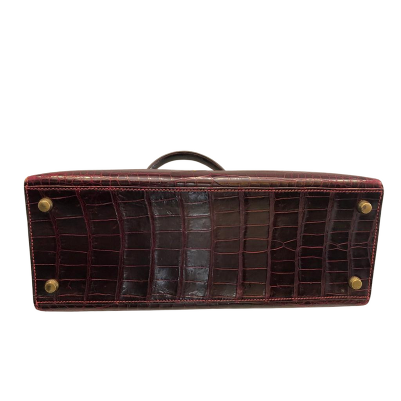 Hermès Kelly 28, Bag - Krokodilleder, Vintage bordeaux mit roten Nähten