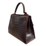 03_Artikel_089_ Hermès Kelly 28, Bag - Krokodilleder, Vintage Bordeaux mit roten Nähten